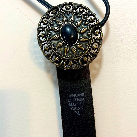 Brown Leather Belt 3” Bronze Buckle w/ Glass Jewel Women's Medium - Picture 3 of 12